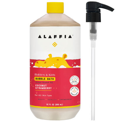 Picture of Alaffia Babies & Kids Bubble Bath, Coconut Strawberry, Pump Included - Gentle Cleanser with Raw Shea Butter and Hibiscus, 32 Fl Oz