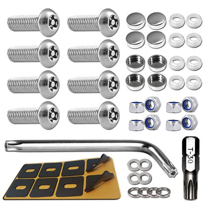 Picture of BGGTMO License Plate Screws Anti Theft -1/4 M6 Security License Plate Bolts Chrome Caps, Stainless Steel Rustproof Front Rear Locking Car Tag Fasteners Hardware