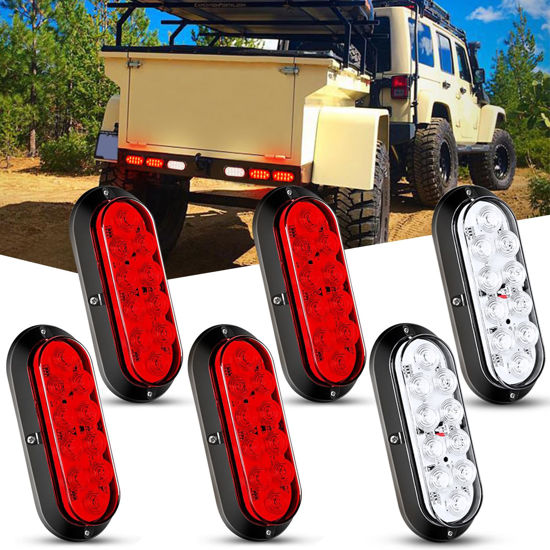 Picture of Nilight 6Inch Oval Red White LED Trailer Tail Light 6PCS Waterproof Stop Brake Turn Reverse Back Up Surface Mount Trailer Lights for Truck RV Boat Bus Lorry Van Caravan