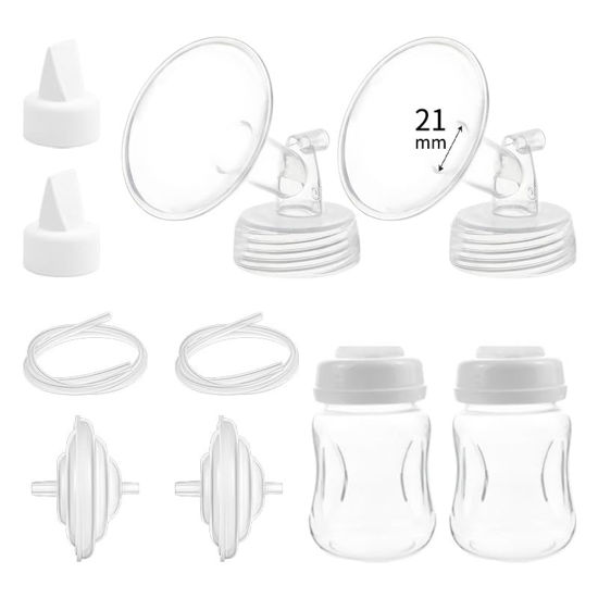 Picture of Momstouch Pump Parts Compatible with Spectra S1/S2/9 Plus, Not Original Accessories, Full Set Replacements Include 21mm Flange, Duckbill Valve, Backflow Protector, Tubing and Bottle