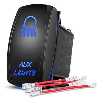 Picture of Nilight Aux Lights Rocker Switch Led Light Bar Switch 5 Pin Laser On Off SPST switches 20A/12V 10A/24V Switch Blue with Jumper Wires Set for Cars Trucks Boats ATVs UTVs RVs