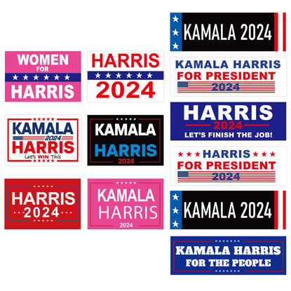 Picture of 12 Pack Kamala Harris 2024 Sticker,9x3 inch 6x4 inch Big Harris Letters Car Decals for President Campaign Car Bumper self-Adhesive Sticker for Window, Car, Truck, Laptop, Walls, SUV, Computer,Doors
