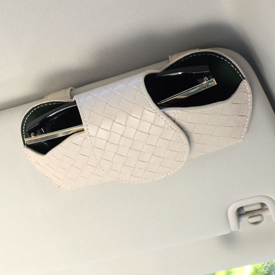 Picture of KINIVA Sunglasses Holder for Car Visor Leather Glasses Case with Clips for Car Visor Automotive Interior Visor Accessories Apply to All Car Models (09 Beige)