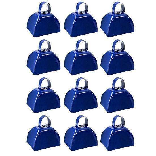 Picture of 12 PCS Metal Cowbell with Handle, FOVERN1 Blue Cowbell Bulk 3 Inch, Mini Bells, Noise Makers for Football Games, Sporting Events, New Year’s Eve, Celebrating and More