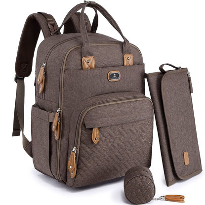 Picture of Dikaslon Diaper Bag Backpack with Portable Changing Pad, Pacifier Case and Stroller Straps, Large Unisex Baby Bags for Boys Girls, Multipurpose Travel Back Pack Moms Dads, Brown
