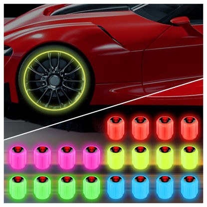 Picture of 20PCS Fluorescent Tire Valve Stem Caps,Luminous Auto Wheel Air Valve Cap,Universal Decoration Accessories for Car/SUV/Bicycle/Trucks/Motorcycles,Cool Car Gifts (20Pcs-5 Colors/Skull)