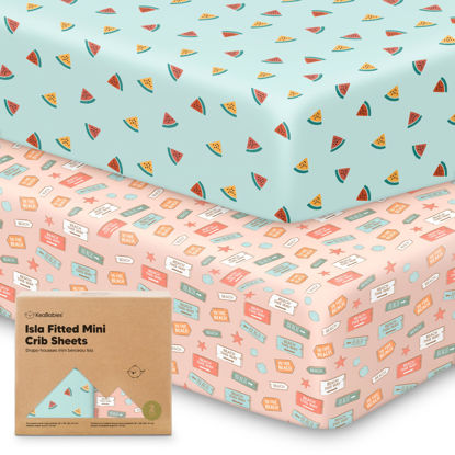 Picture of Pack and Play Sheets Fitted, 2-Pack Mini Crib Sheets - Pack N Play Sheets, Fitted Crib Sheet for Pack and Play Mattress, Playard Baby Crib Sheets, Crib Sheets Neutral for Boys, Girls (Beach Day)