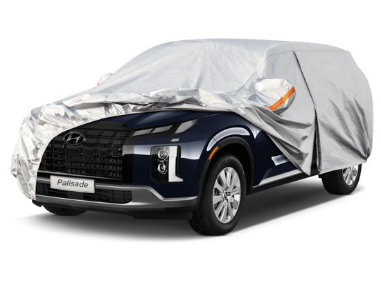 Picture of Kayme 6 Layers SUV Car Cover Custom Fit for Hyundai Palisade (2019-2024) Waterproof All Weather for Automobiles, Outdoor Full Cover Rain Sun UV Protection.Silver