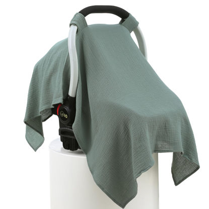 Picture of 100% Muslin Cotton Car Seat Cover Baby, Carseat Canopy Cover, Universal Fit Stroller Covers for Boys and Girls (Roman Green)