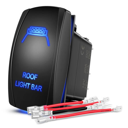 Picture of Nilight Roof Light Bar Rocker Switch Led Light Bar Switch 5Pin Laser On Off SPST switches 20A/12V 10A/24V Switch Blue with Jumper Wires Set for Cars Trucks RVs,2 Years Warranty