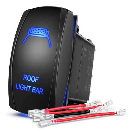 Picture of Nilight Roof Light Bar Rocker Switch Led Light Bar Switch 5Pin Laser On Off SPST switches 20A/12V 10A/24V Switch Blue with Jumper Wires Set for Cars Trucks RVs,2 Years Warranty