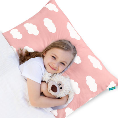 Picture of Toddler Pillow for Sleeping, Kid Pillow 14" x 19" for Small Travel Bed, Nap Pillow for Crib, Soft & Skin-Friendly Small Pillows for Sleeping, Toddler Use Only, Age 2 to 5 (Pink Cloud)