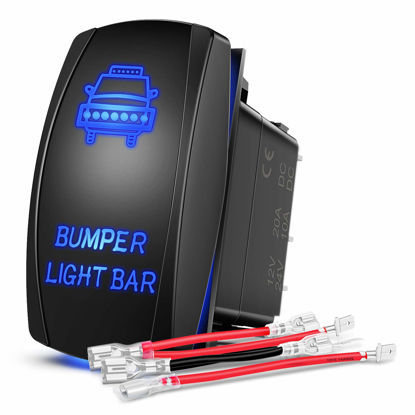 Picture of Nilight Turn Signal Switch Blue 4Pin ON Off ON Rocker Switch Laser Etched SPDT Toggle Switches 12V 20A 24V 10A Jumper Wires for Cars RVs Campers Trailers