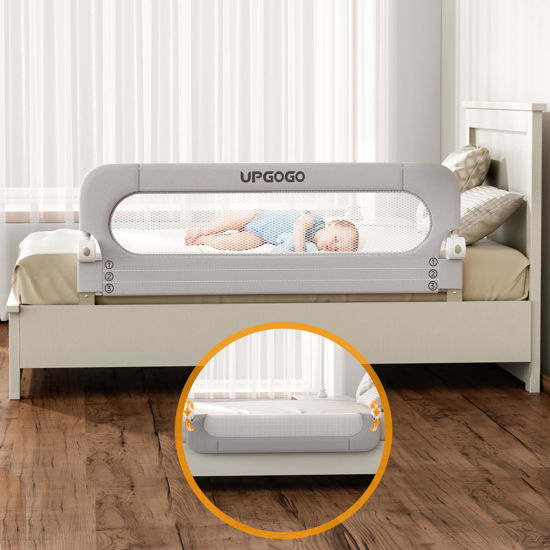 Picture of UPGOGO Folding Bed Rail for Toddlers,Safety Baby Bed Rail Guard,Kid Bed Rail with Reinforced Anchor Safety System,Bed Rail for Baby Fit Bunk,Full Size,Queen,King,Twin(Grey,59"x23.6")