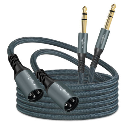 Picture of Twozoh XLR Male to 1/4 TRS Stereo Audio Cable 3.3FT 2 Pack, Braided Jack 6.35mm to XLR Male 3Pin Guitar Cable (Professional/HiFi)