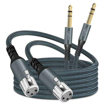 Picture of Twozoh XLR Female to 1/4 TRS Cable 6.6FT 2 Pack, Braided 6.35mm Stereo Jack Balanced to 3pin XLR Microphone Cable