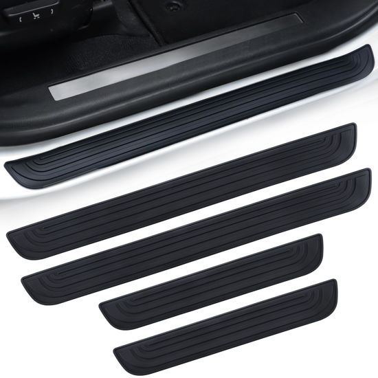 Picture of SINGARO Car Door Threshold Protection, 4PCS Door Edge Step Dust Shield Cover, Door Width 19.8x1.57inch Car/SUV Universal Rubber Scratch Resistant Exterior Accessories (Black)