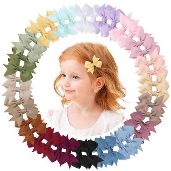 Picture of doboi 40PCS 2.2'' Baby Hair Bows Clips Fully Lined Grosgrain Boutique Solid Ribbon Mini Bows for Girls Teens Infants Kids Toddlers Newborn