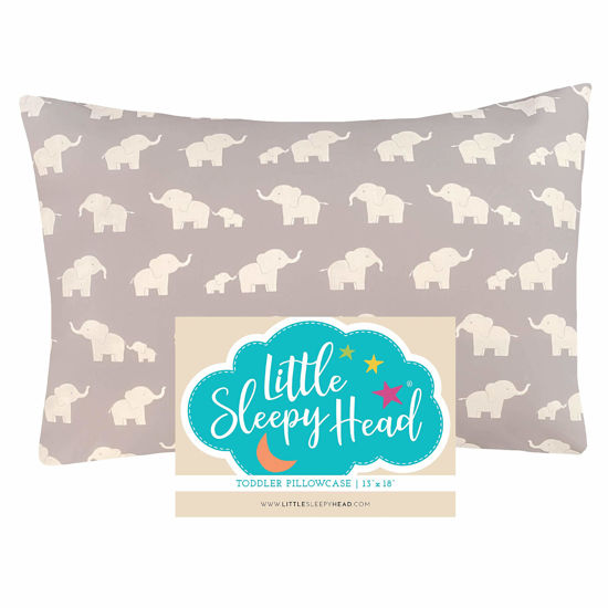 Picture of Little Sleepy Head Toddler Pillowcase for 13x18 Toddler Pillow, 100% Cotton & Hypoallergenic Travel Pillowcase for Boys and Girls, Envelope Pillowcase, Pillow Sold Separately (Happy Elephants Gray)