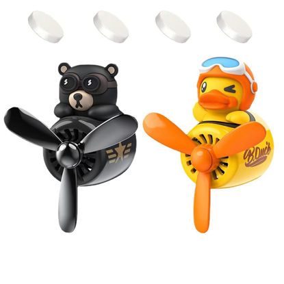 Picture of 2 Pieces Car Air Fresheners, Cute Bear Pilot Car Diffuser, Propeller Air Outlet Vent Fresheners, Car Perfume Suitable for Car Interior Decoration (Bear+Duck)