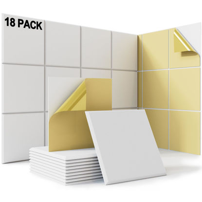Picture of 18 Pack White Acoustic Panels 12"X12"X 0.4"Soundproof Wall Panels Wall Decoration Sound Absorbing Panel High-Density Sound Deadening Panels,Acoustic Treatment Panel For Home Studio