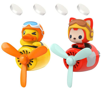 Picture of 2 Pieces Car Air Fresheners, Cute Bear Pilot Car Diffuser, Propeller Air Outlet Vent Fresheners, Car Perfume Suitable for Car Interior Decoration (Duck+Fox)