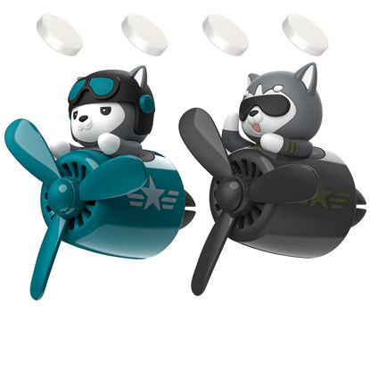 Picture of 2 Pieces Car Air Fresheners, Cute Bear Pilot Car Diffuser, Propeller Air Outlet Vent Fresheners, Car Perfume Suitable for Car Interior Decoration (dog（A+B）)