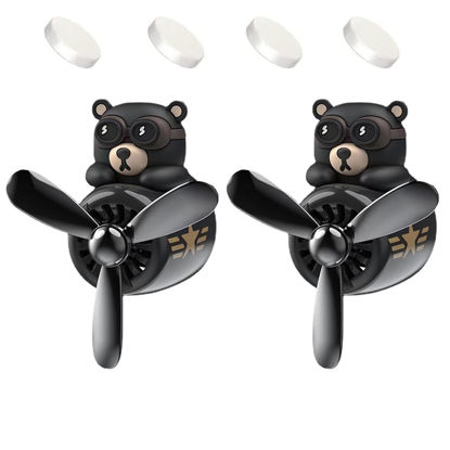 Picture of 2 Pieces Car Air Fresheners, Cute Bear Pilot Car Diffuser, Propeller Air Outlet Vent Fresheners, Car Perfume Suitable for Car Interior Decoration (bear+bear)