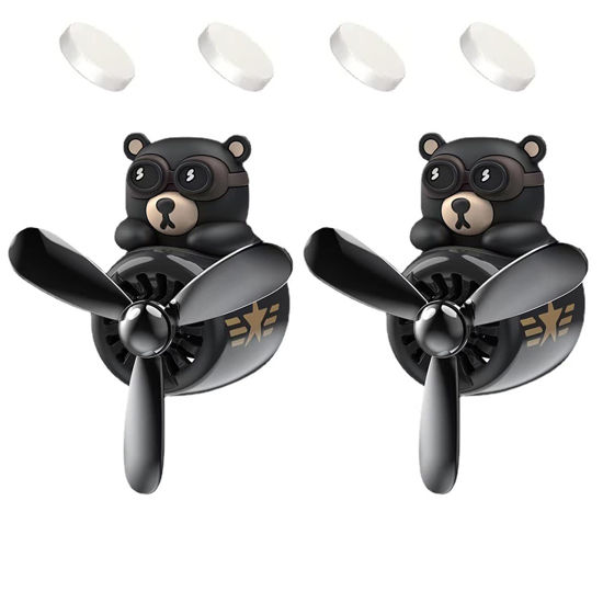 Picture of 2 Pieces Car Air Fresheners, Cute Bear Pilot Car Diffuser, Propeller Air Outlet Vent Fresheners, Car Perfume Suitable for Car Interior Decoration (bear+bear)