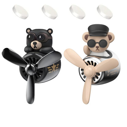 Picture of 2 Pieces Car Air Fresheners, Cute Bear Pilot Car Diffuser, Propeller Air Outlet Vent Fresheners, Car Perfume Suitable for Car Interior Decoration (Bear (A+B))