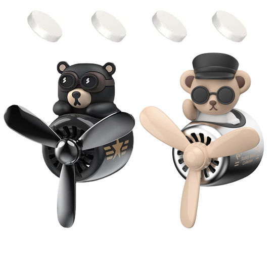 Picture of 2 Pieces Car Air Fresheners, Cute Bear Pilot Car Diffuser, Propeller Air Outlet Vent Fresheners, Car Perfume Suitable for Car Interior Decoration (Bear (A+B))