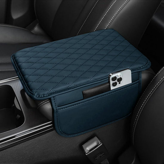 Picture of Car Center Console Cover Leather Armrest Cover Cushion with 2 Storage Bags Universal Car Armrest Seat Box Pad Car Interior Accessories Protector for Most Vehicle