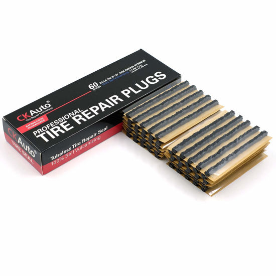 Picture of CKAuto 60pcs 4" Black Tire Repair Strings, Automotive Tool Tire Repair Plugs for Tubeless Off-Road Tires Car, Bike, ATV, UTV, Wheelbarrow, Mower