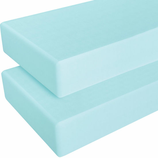 Picture of NTBAY 2 Pack 100% Brushed Microfiber Fitted Crib Sheet, Super Soft and Cozy 28x52 Crib Sheet for Standard Crib and Toddler Mattresses, Boys, Girls, Unisex, Aqua, 28x52 Inches