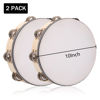 Picture of 2Pack 10 Inch Double Row Tambourine for Adults Wooden Hand Held Drum Bell Tambourine with Metal Jingles, Percussion Musical Instruments Hand Tambourine for Church, KTV, Party