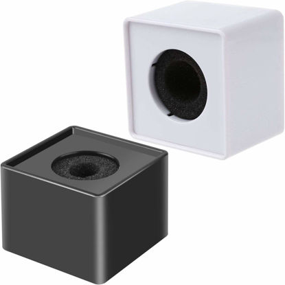 Picture of Onwon 2 Pieces Portable Square Cube Shaped Interview Mic Microphone Flag Station Logo Superior ABS Material, Black and White