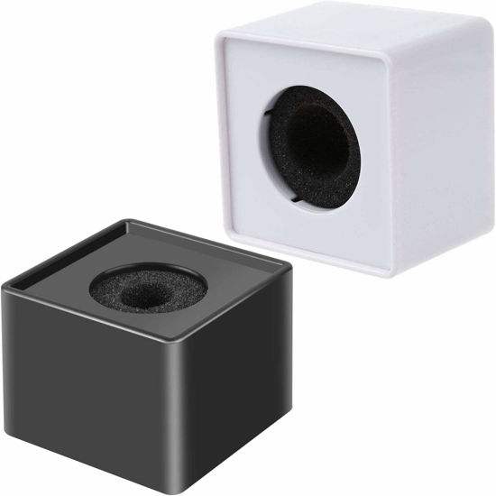 Picture of Onwon 2 Pieces Portable Square Cube Shaped Interview Mic Microphone Flag Station Logo Superior ABS Material, Black and White