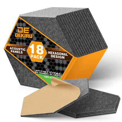Picture of DEKIRU 18 Pack Hexagon Acoustic Panels Sound Absorbing, Self-Adhesive Sound Proof Foam Panels, 12''X10''X0.4'' Soundproof Wall Panels, Sound Dampening Panels For Wall Recording Home Studio (Sesame)