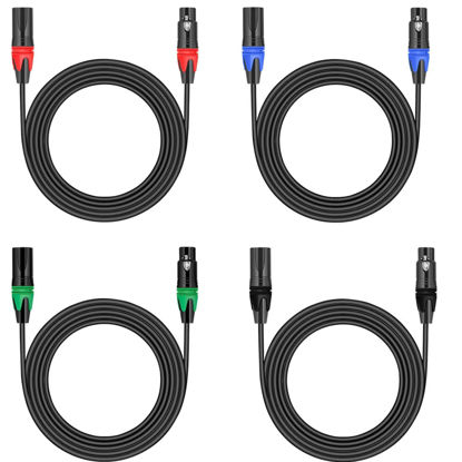 Picture of AQOOL 6FT XLR Cables, Microphone Cable, Gold-Plated 3 Pin Mic Cables XLR Male to Female Mic Cord Colored Connectors XLR Patch Cables, Ideal for Microphone Audio Mixer Stage Light (4 Pack)