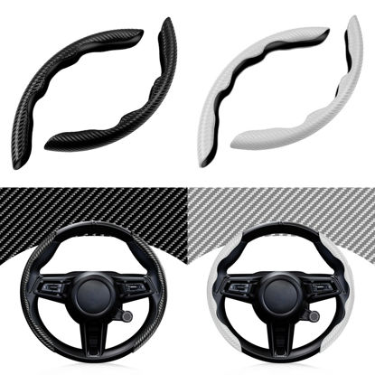 Picture of Cartist Steering Wheel Cover, 2 Sets Car Carbon Fiber Steering Wheel Cover, Car Wheel Cover for Men/Women, Anti-Slip, Comfortable Grip, Durable, Universal Fit for 99% Car Steering Wheel (Black+White)