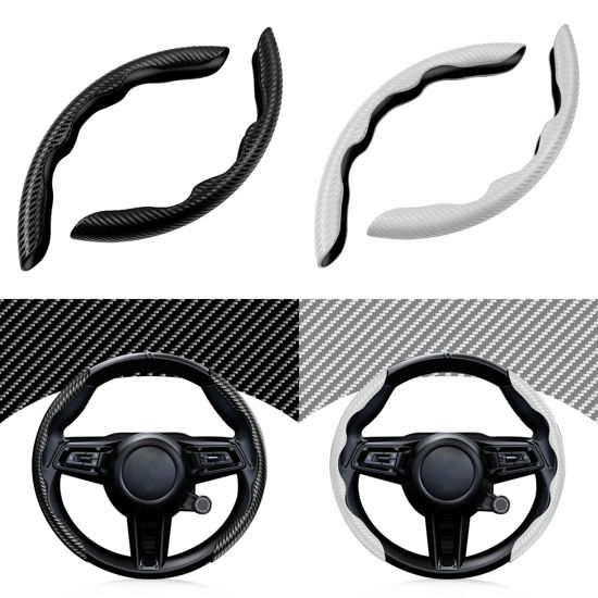 Picture of Cartist Steering Wheel Cover, 2 Sets Car Carbon Fiber Steering Wheel Cover, Car Wheel Cover for Men/Women, Anti-Slip, Comfortable Grip, Durable, Universal Fit for 99% Car Steering Wheel (Black+White)