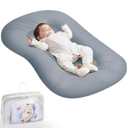 Picture of Baby Lounger - Baby Lounger for Newborn, Infant Lounger for Home and Travel, Soft Cotton, Newborn Babies Essentials Gifts, GrayishBlue