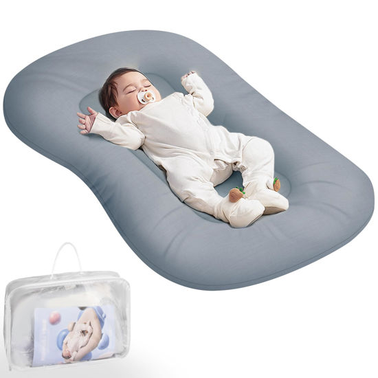 Picture of Baby Lounger - Baby Lounger for Newborn, Infant Lounger for Home and Travel, Soft Cotton, Newborn Babies Essentials Gifts, GrayishBlue
