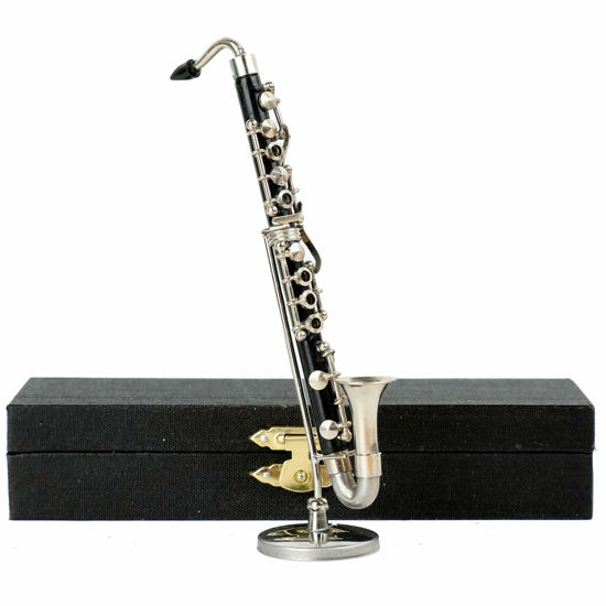 Picture of Dselvgvu Miniature Bass Clarinet with Stand and Case Mini Musical Instrument Miniature Replica Dollhouse Model Mini Bass Clarinet Home Ornament (5.12" Bass Clarinet)