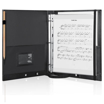Picture of MUDOR Premium Choral Muisc Folder, PU Choir Folder with Hand Strap and Internal Retention Strap,3 Ring Black Choir Binder for Musician, Choir Singer, Stage Performance
