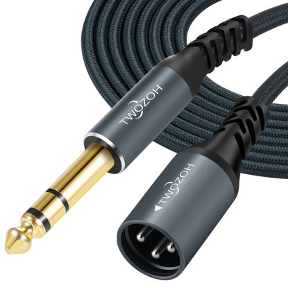 Picture of Twozoh Short XLR Male to 1/4 TRS Stereo Audio Cable 1FT, Braided Jack 6.35mm to XLR Male 3Pin Guitar Cable (Professional/HiFi)