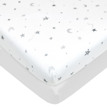 Picture of American Baby Company 2 Pack Printed 100% Natural Cotton Jersey Knit Fitted Pack N Play Playard Sheet, Gray Star and White, Soft Breathable, for Boys and Girls