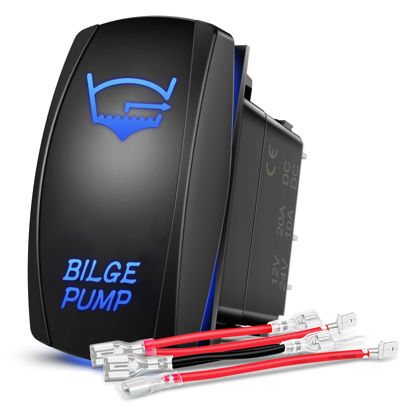 Picture of Nilight Bilge Pump Rocker Switch Led Light Bar Switch 5 Pin Laser On Off SPST switches 20A/12V 10A/24V Switch Blue for Marine Boat Yacht Caravan Fishing Boat Vessel RV Camper, 2 Years Warranty