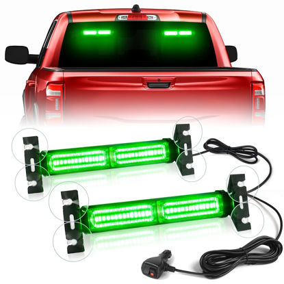 Picture of HLauto 1002L Emergency Strobe Traffic Advisor Light Bar: 40 LED Dash Safety Warning Flashing Light, Front/Rear Windshield Visor Light for Construction Vehicle, Tow/Plow Truck (2x10.7inch, Green)