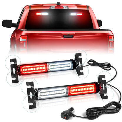 Picture of HLauto 1002L Emergency Strobe Traffic Advisor Light Bar: 40LED Dash Safety Warning Flashing Front/Rear Windshield Visor Light for Construction Vehicle, Trucks (2x10.7inch, Red White)
